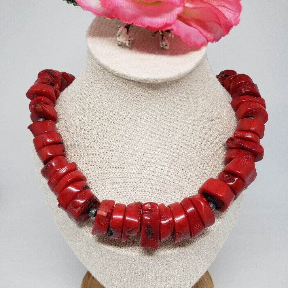 Vintage Large Graduated Red Coral Beaded Necklace Sterling Clasp 168 grams